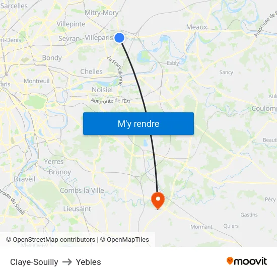 Claye-Souilly to Yebles map