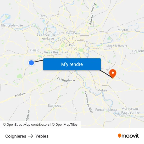 Coignieres to Yebles map
