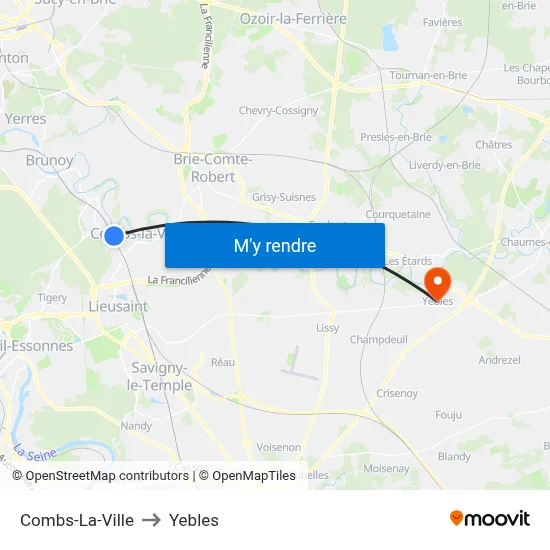 Combs-La-Ville to Yebles map