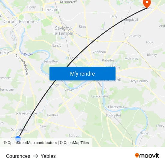 Courances to Yebles map