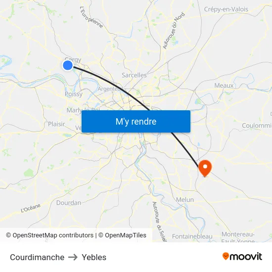 Courdimanche to Yebles map