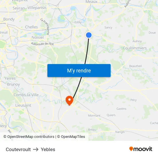 Coutevroult to Yebles map