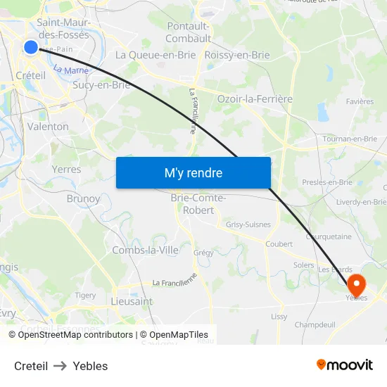 Creteil to Yebles map