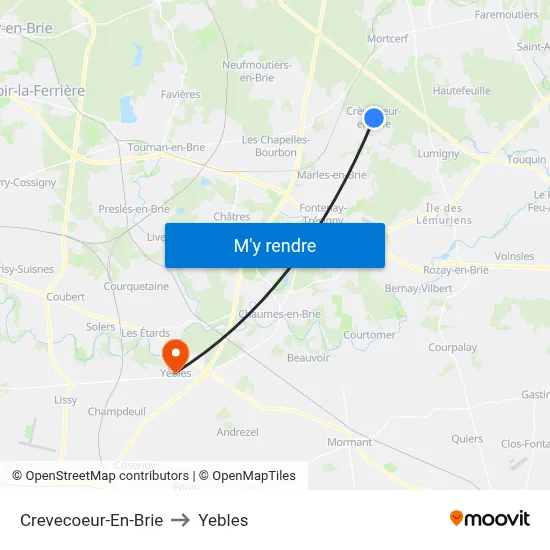 Crevecoeur-En-Brie to Yebles map