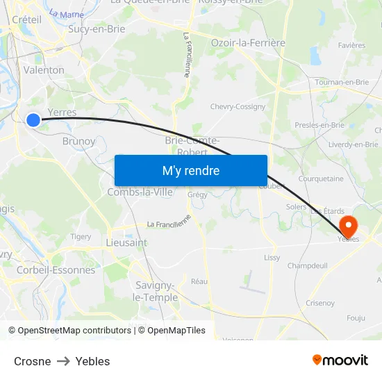 Crosne to Yebles map