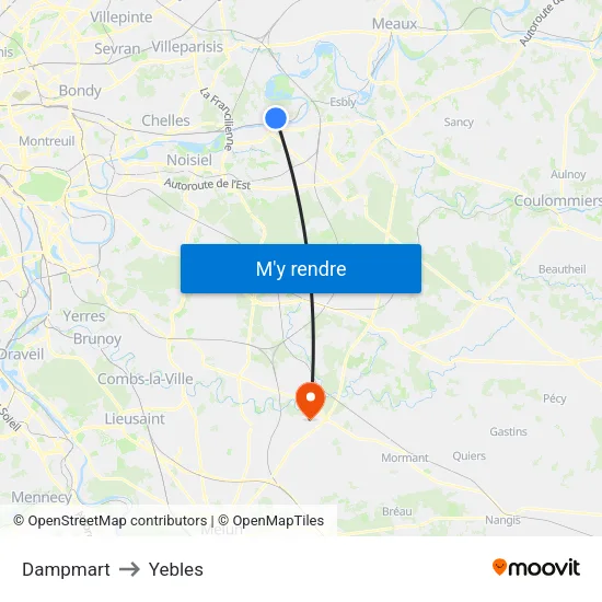 Dampmart to Yebles map