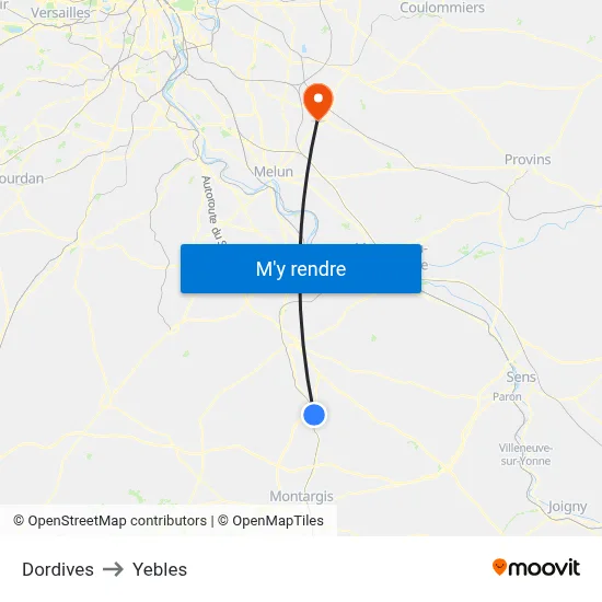 Dordives to Yebles map