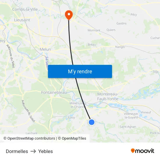 Dormelles to Yebles map