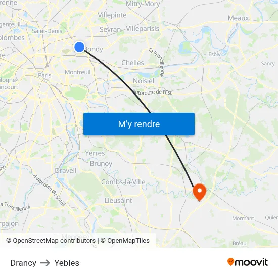 Drancy to Yebles map