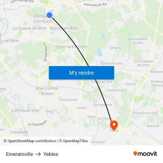 Emerainville to Yebles map