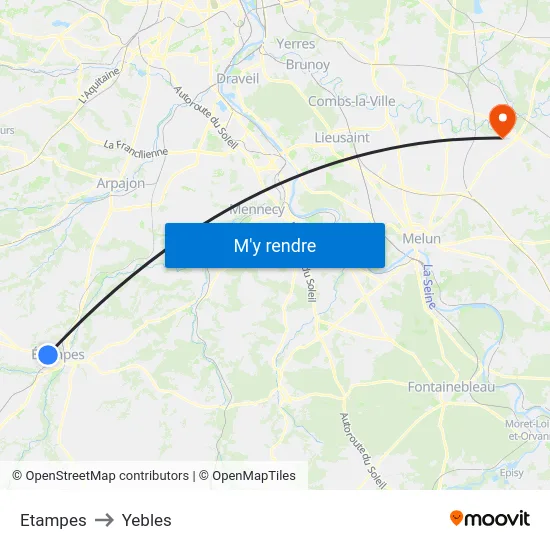 Etampes to Yebles map