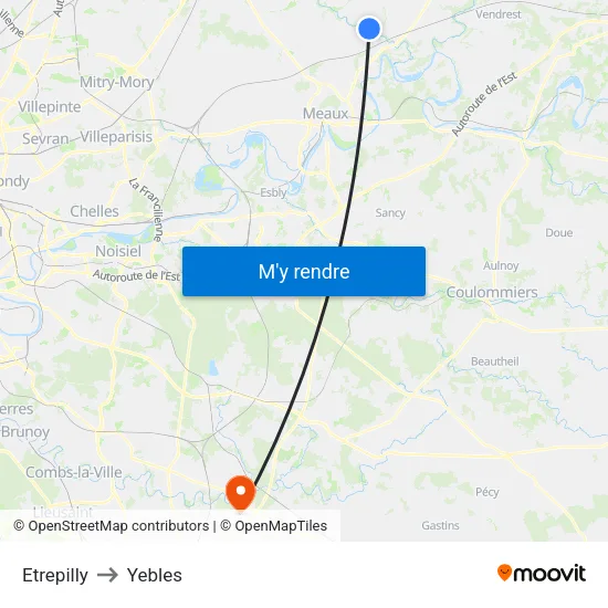 Etrepilly to Yebles map