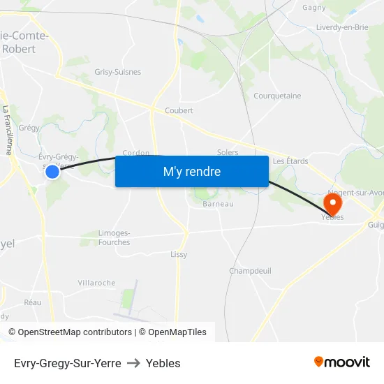 Evry-Gregy-Sur-Yerre to Yebles map