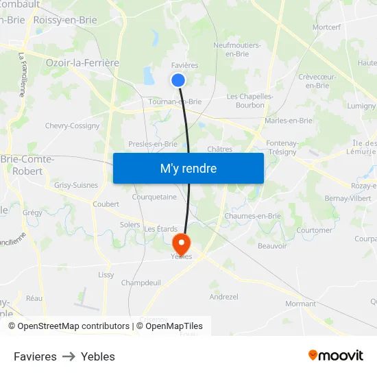 Favieres to Yebles map
