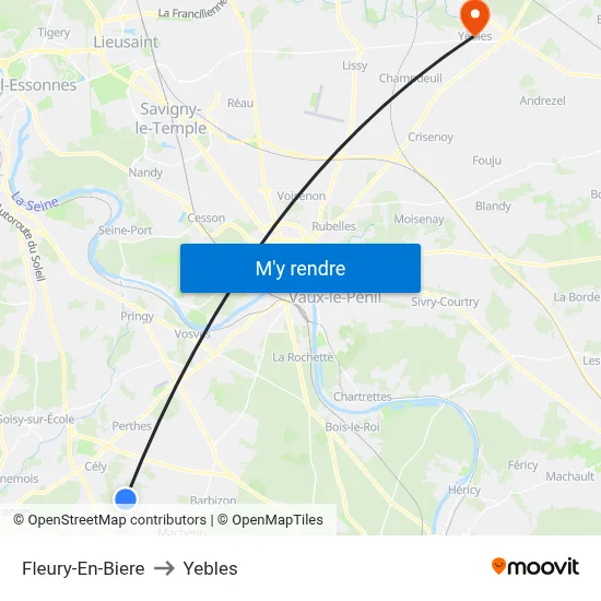 Fleury-En-Biere to Yebles map