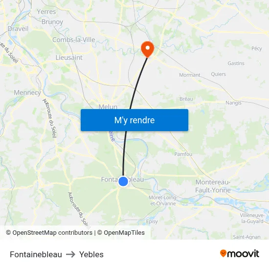 Fontainebleau to Yebles map