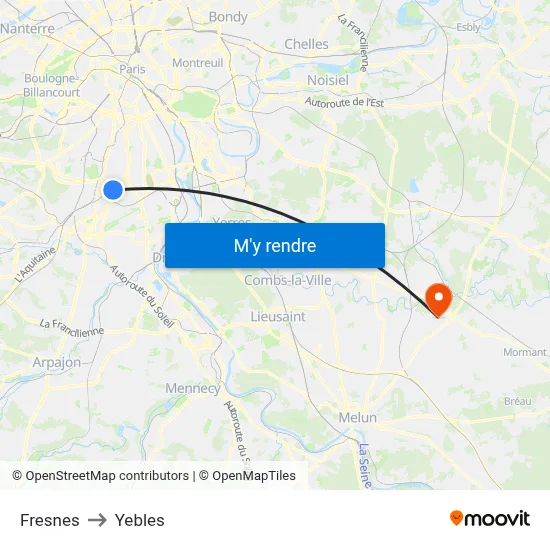 Fresnes to Yebles map