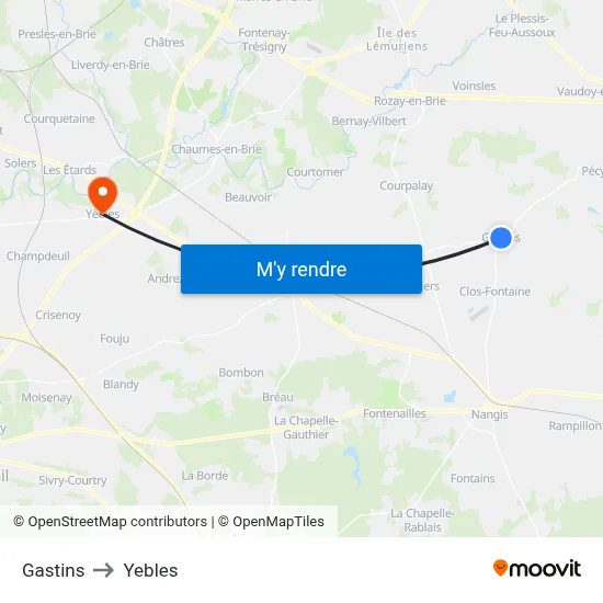 Gastins to Yebles map