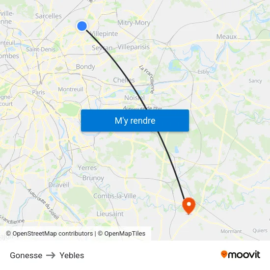 Gonesse to Yebles map