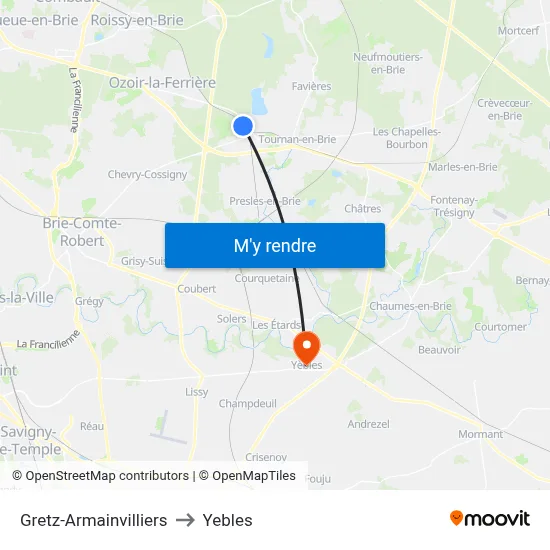 Gretz-Armainvilliers to Yebles map