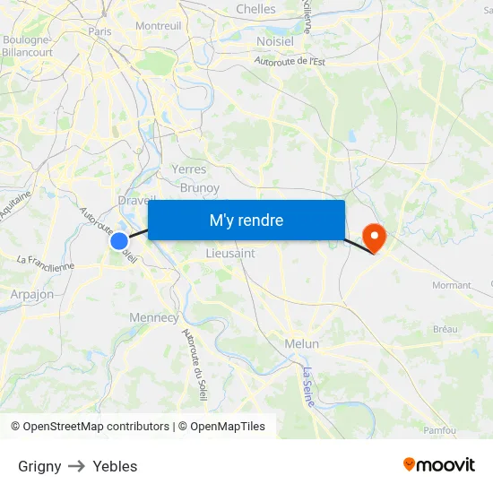 Grigny to Yebles map