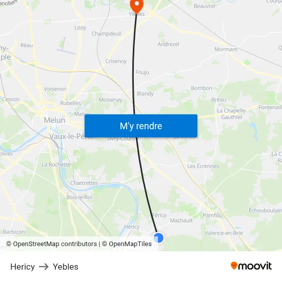 Hericy to Yebles map