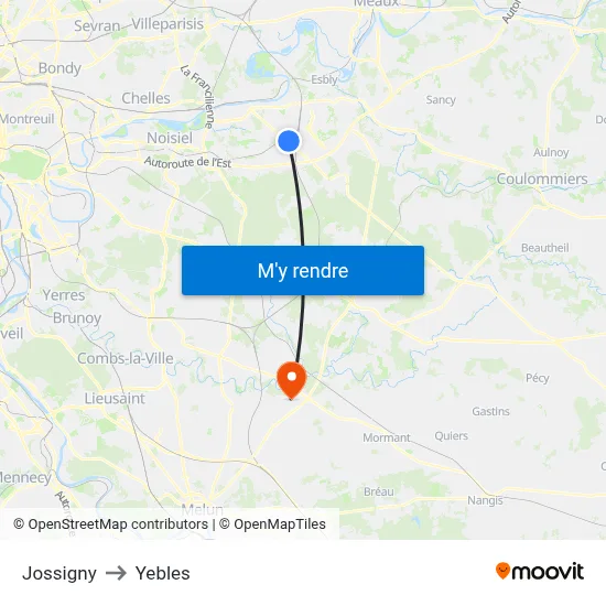 Jossigny to Yebles map