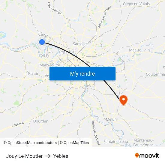 Jouy-Le-Moutier to Yebles map