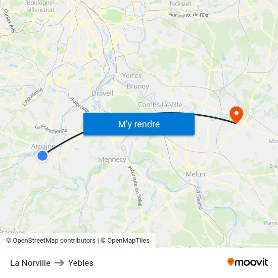 La Norville to Yebles map