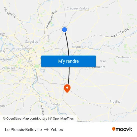 Le Plessis-Belleville to Yebles map