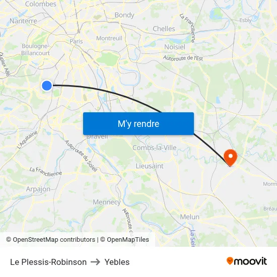 Le Plessis-Robinson to Yebles map