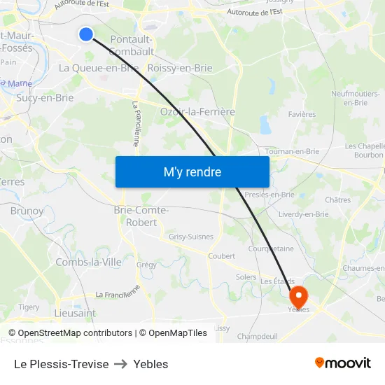 Le Plessis-Trevise to Yebles map