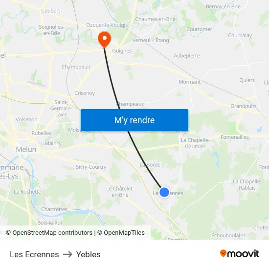 Les Ecrennes to Yebles map