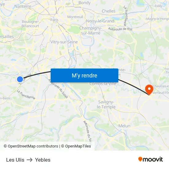 Les Ulis to Yebles map