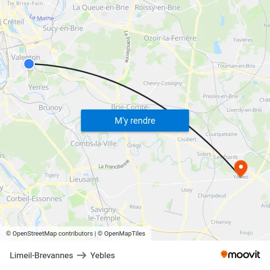 Limeil-Brevannes to Yebles map
