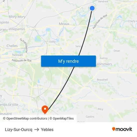 Lizy-Sur-Ourcq to Yebles map