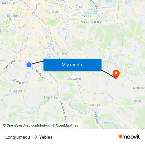 Longjumeau to Yebles map