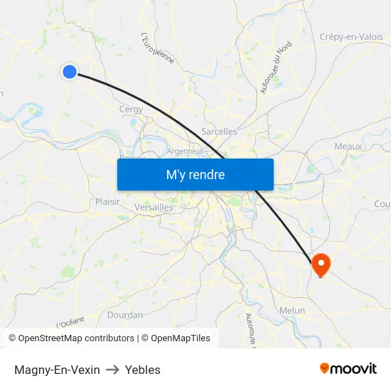 Magny-En-Vexin to Yebles map