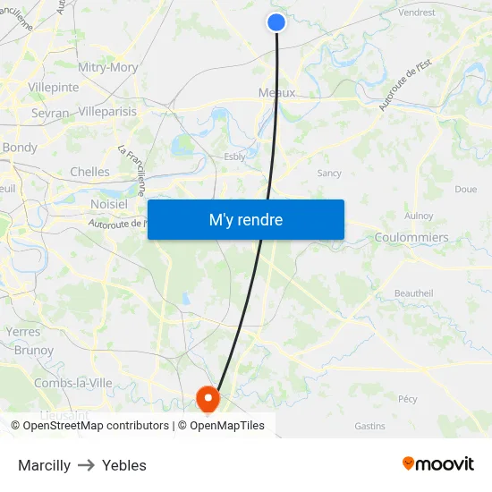 Marcilly to Yebles map