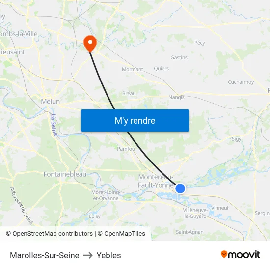 Marolles-Sur-Seine to Yebles map