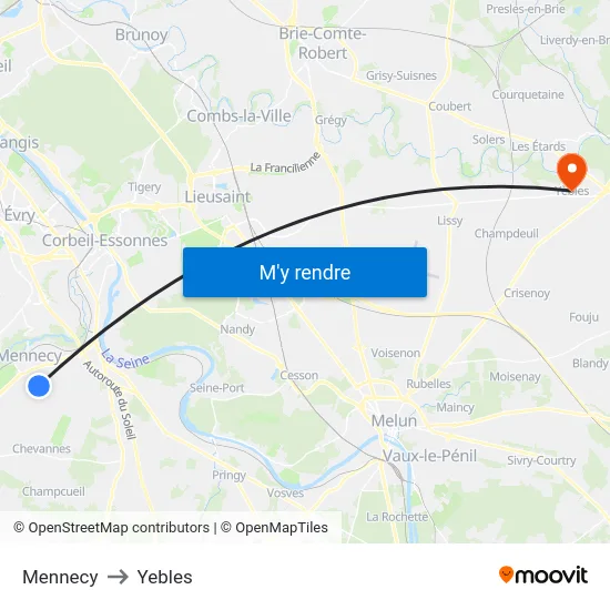 Mennecy to Yebles map