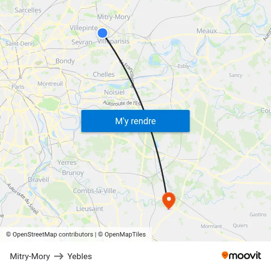 Mitry-Mory to Yebles map