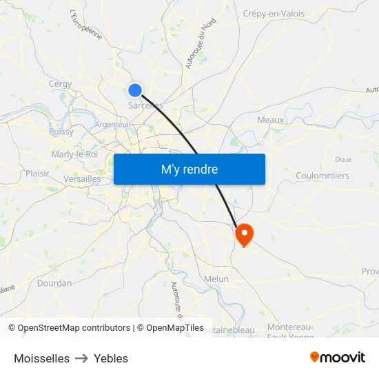 Moisselles to Yebles map