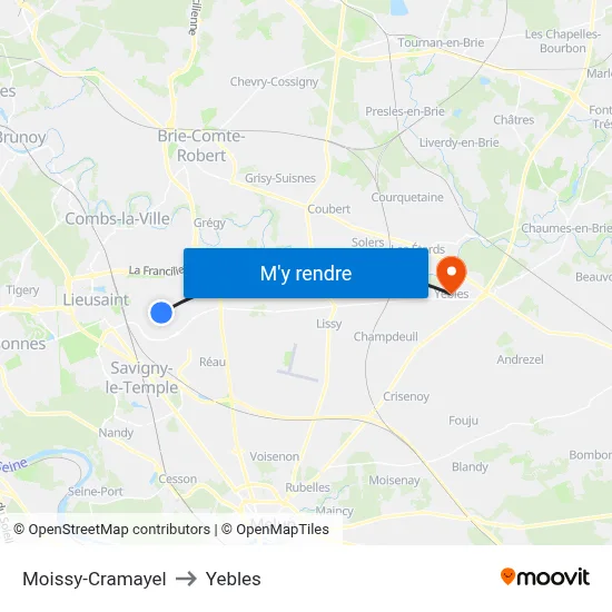 Moissy-Cramayel to Yebles map