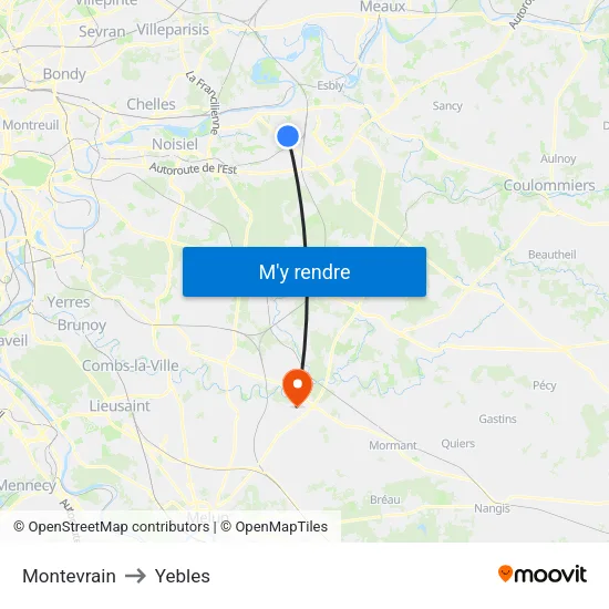 Montevrain to Yebles map