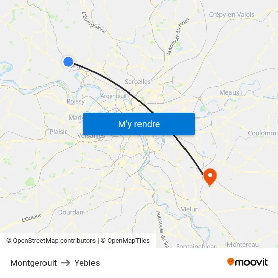 Montgeroult to Yebles map