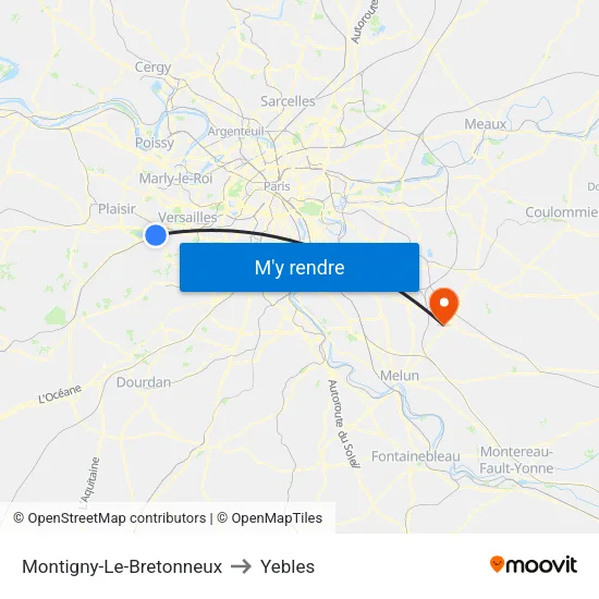 Montigny-Le-Bretonneux to Yebles map
