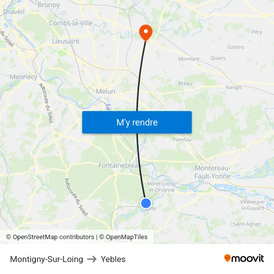 Montigny-Sur-Loing to Yebles map