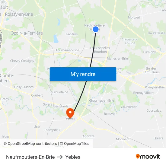 Neufmoutiers-En-Brie to Yebles map