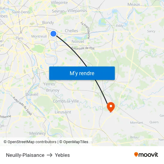 Neuilly-Plaisance to Yebles map